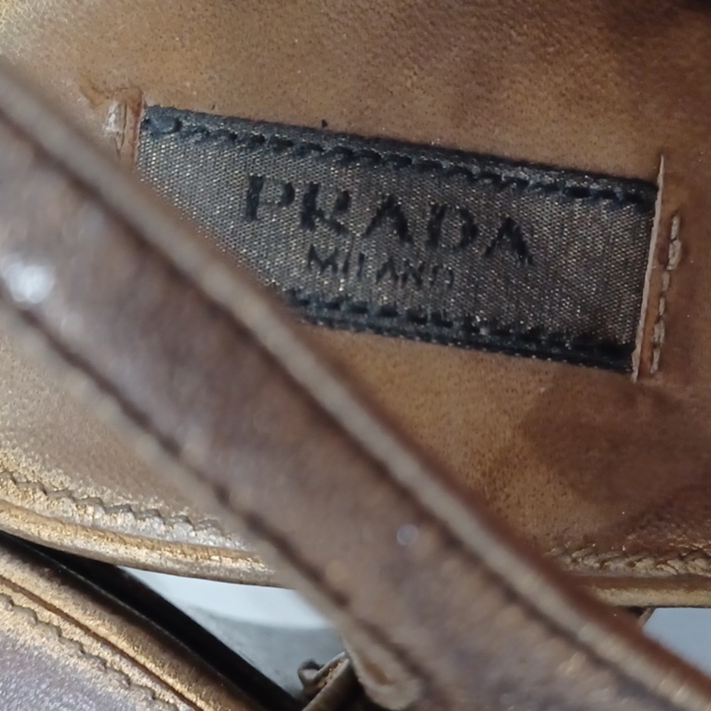 Prada Gold/Bronze Metallic Wooden Wedge Heels EU 37 - Picture 5 of 13